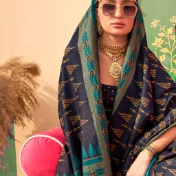 Elora Navy Blue Sigma Silk Printed Saree with Unstitched Blouse image 2