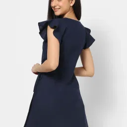 VASTRADO Navy Plain A-Line Dress image 2