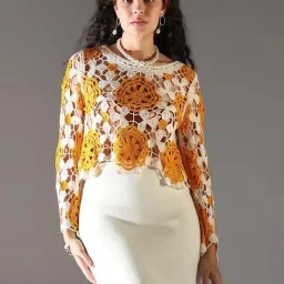 Showoff Orange Acrylic Regular Fit Floral Top-image-13
