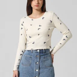 Only Off White Cotton Printed Top image 2