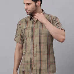 Jainish Brown Cotton Regular Fit Striped Shirts image 1