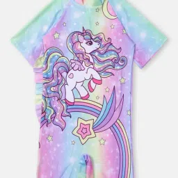 Bubble Berry Girls Multicolor Printed Swimsuit With Cap image 3