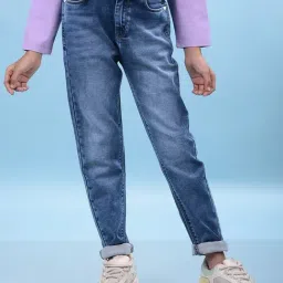 Crimsoune Club Girls Blue Cotton Blend Solid Jeans-picture-36