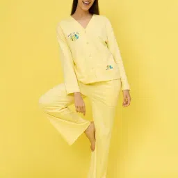 Sweet Dreams Mellow Yellow Cotton Embroidered T-Shirt Pajamas Set-image-65