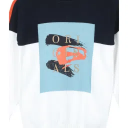Monte Carlo Kids Off White & Blue Cotton Printed Full Sleeves Pullover image 3