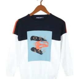 Monte Carlo Kids Off White & Blue Cotton Printed Full Sleeves Pullover image 1
