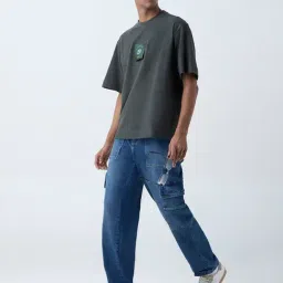 nuon men Nuon by Westside Olive Embroidered Relaxed-Fit Cotton T-Shirt image 3