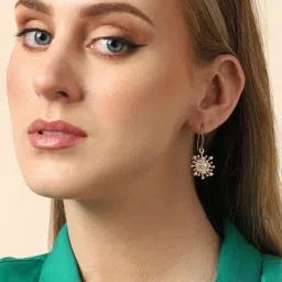 Sohi Gold Plated Party Designer Stone and Pearls Drop Earrings image 2