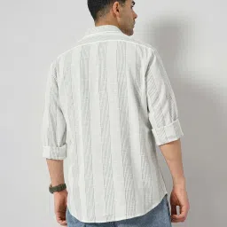 celio celio* Green & White Slim Fit Striped Cotton Shirt image 2