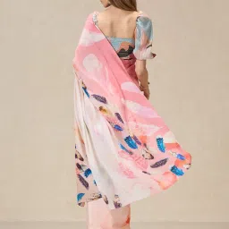 navyasa by liva Pink Printed Saree With Unstitched Blouse image 2