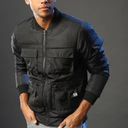 Campus Sutra Black Nylon Bomber Jacket image 1