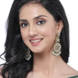 Zeneme Gold Plated Oxidised Kundan & Pearls Vilandi Dangler Earrings image 2