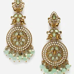 Zeneme Gold Plated Oxidised Kundan & Pearls Vilandi Dangler Earrings image 4