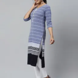 Aurelia Blue Cotton Printed Straight Kurta image 4