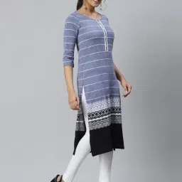 Aurelia Blue Cotton Printed Straight Kurta image 5