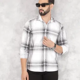 Crimsoune Club White Cotton Slim Fit Checks Shirt-picture-10