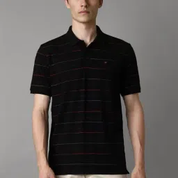 Louis Philippe Black Cotton Slim Fit Striped Polo T-Shirt-picture-25