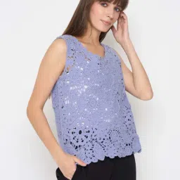 MADAME Powder Blue Lace Pattern Top-image-68
