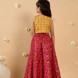 Pspeaches Girls Mustard & Magenta Regular Fit Printed Lehenga Choli image 2