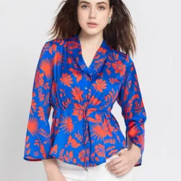 SHAYE Blue & Red Floral Print Shirt-picture-26