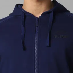 Louis Philippe Navy Cotton Regular Fit Hooded Sweatshirt image 4