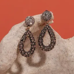 Sohi Floral Cluster Teardrop Dark Silver Dangler Earrings for Women & Girls-image-6