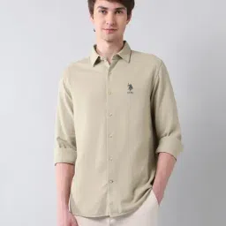 U.S. Polo Assn. Denim Co. Beige Cotton Regular Fit Self Pattern Shirt-picture-28