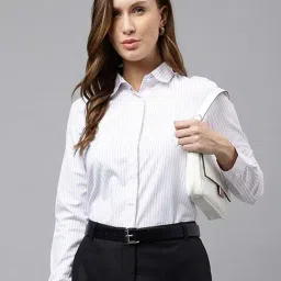 English Navy White & Purple Regular Fit Striped Shirt-image-7