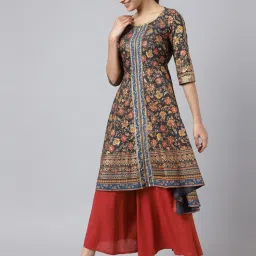 Aurelia Grey Floral Print A Line Kurta image 4