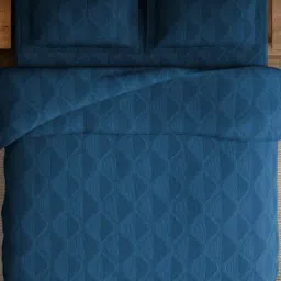 Spaces Dark Blue Cotton Geometric Design 300 TC Double Bedsheet with 2 Pillow Covers image 3