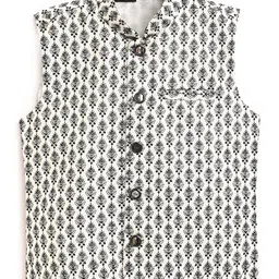 Aj DEZInES Boys Off-White & Black Printed Nehru Jackets image 1