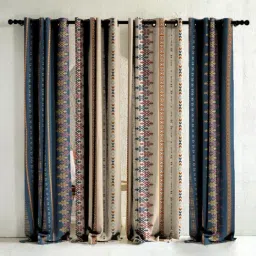 SPACES DRAPE STORY Boho Digital Print Indigo & Beige Polyester 9 ft Long Door Curtains - Set of 4-picture-24