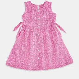 Pantaloons Junior Pink Cotton Floral Print Dress-picture-39