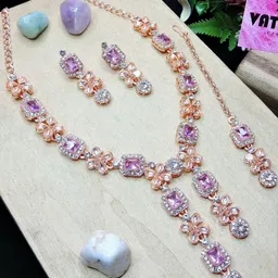 VATSALYA creation Rose Gold-Plated Artificial Stones Studded Jewellery Set image 3