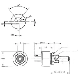 Vishay Panel Mount Rotary Potentiometer 3 W Power 2.2 kΩ Resistance Solder Lug Terminal, PE30L0AP222KABG044 image 2