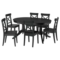 ikea rosentorp / rosentorp Table and 6 chairs, black/black, 160/215x110 cm-picture-26
