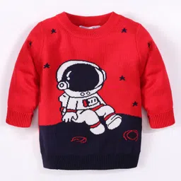 Kookie Kids Full Sleeves Sweater with Astronaut Design - Red-picture-12