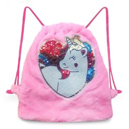 FunBlast Unicorn theme Fluffy Plush Drawstring Bag Multicolor - Height 37.5 cm-picture-15