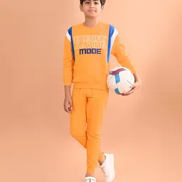 Lilpicks Couture Full Sleeves Placement Energy Saving Mode Text Printed Terry Fleece Sweatshirt & Joggers Set - Yellow-image-99