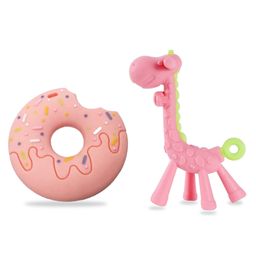 Chinmay Kids Silicone Baby Teether Giraffe and Donut Shape Baby Teething Toy Cartoon BPA Free Teether Pink &  Pink-picture-42