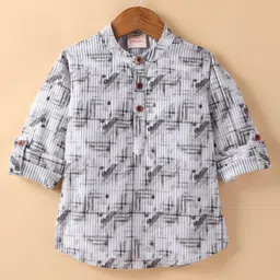 Rikidoos Full Sleeves Abstract Printed Kurta Style Ribbed Shirt - Grey-picture-22