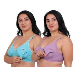 Fabme Pack Of 2 Sleeveless Non Padded Non Wired Nursing Bra - Sea Green & Pink-picture-32