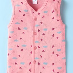 Tango Single Jersey Knit Sleeveless Jhabla With Paper Plane Print - Peach-picture-30