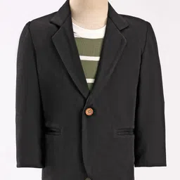 Rikidoos Full Sleeves Solid Blazer With Striped Tee - Black & Olive Green-picture-27