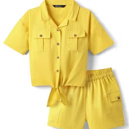 Pine Kids Cotton Woven Half Sleeves Solid Color Top & Shorts Set - Golden-picture-33