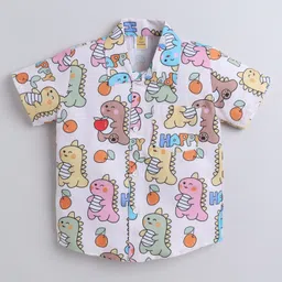 Aww Hunnie Half Sleeves Dinosaur Printed Shirt - Cream-picture-16