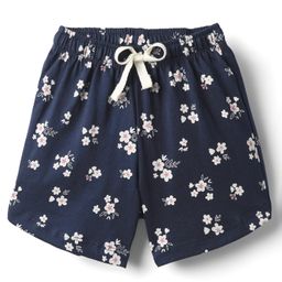 CUCUMBER Sinker Knit Above Knee Length Shorts With Floral Print - Navy Blue-picture-34