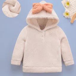 Mark & Mia Full Sleeves Hooded Sweatshirt With Bow Applique - Cream-picture-38