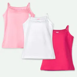 Ariel Cotton Lycra Knit Pack Of 3 Sleeveless Solid Camisoles - White Light & Dark Pink-image-96