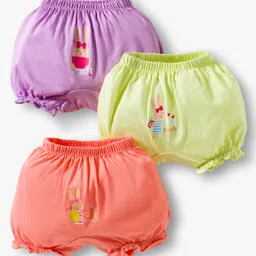 BUMZEE Cotton Bloomers with Animal Print Pack of 3 - Peach Yellow & Lavender-picture-12